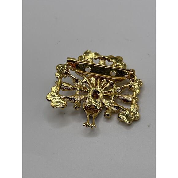 Rhinestone Peacock Lapel Pin Figural Brooch Gold Tone Luxury Pinback Button - Picture 4 of 7